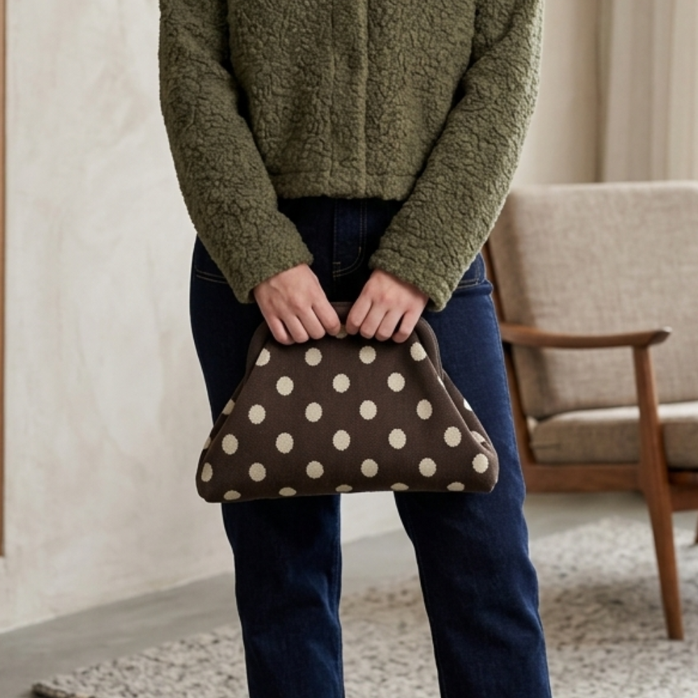 Monochrome Luxe Polka Handbag
